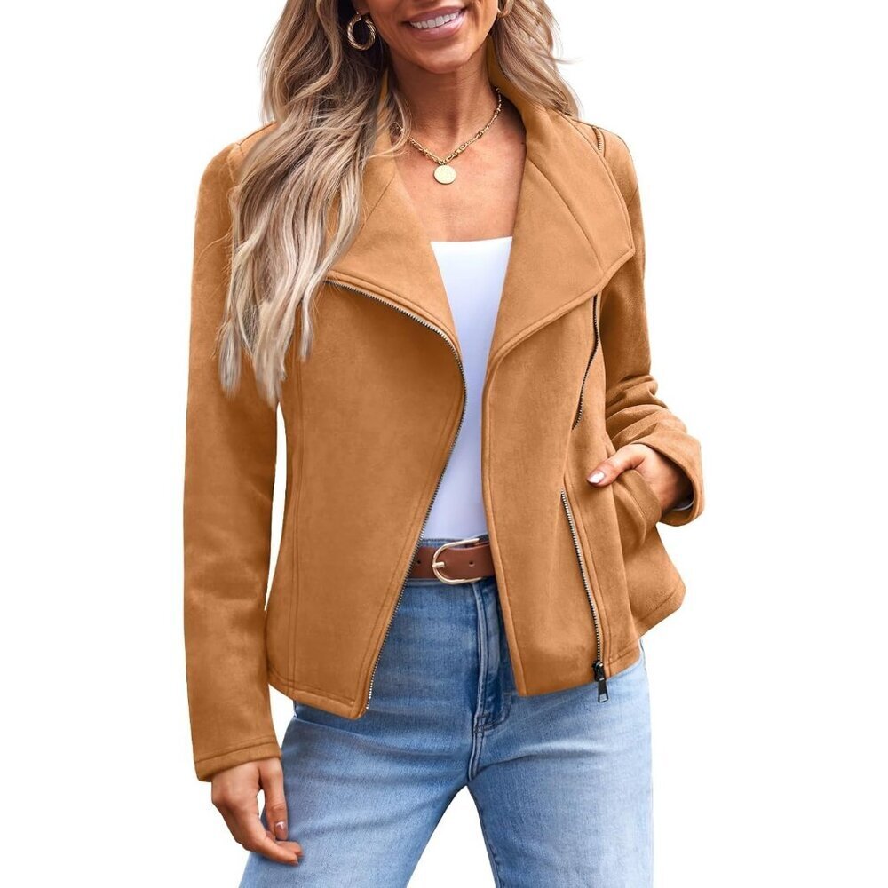 Women‘s Brown Faux Leather Vest Jacket Coat Cropped Open Front Cardigan Style